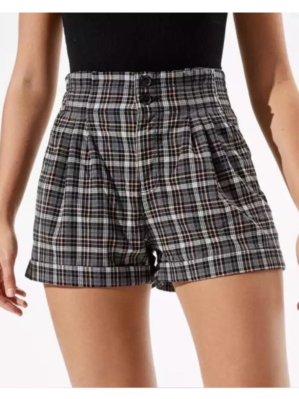 AE - Plaid High-Waisted Shorts